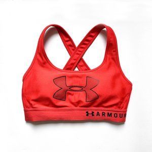 Under Armour Sports Bra Red Orange Athletic Wear Fitted Medium Impact